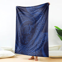 Hawaiian Turtle and Shark Blanket Kakau Tribal with Polynesian Pattern Blue Color