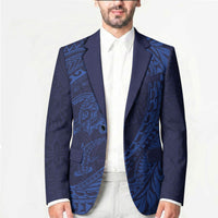 Hawaiian Turtle and Shark Blazer Kakau Tribal with Polynesian Pattern Blue Color