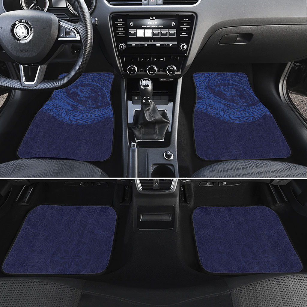 Hawaiian Turtle and Shark Car Mats Kakau Tribal with Polynesian Pattern Blue Color