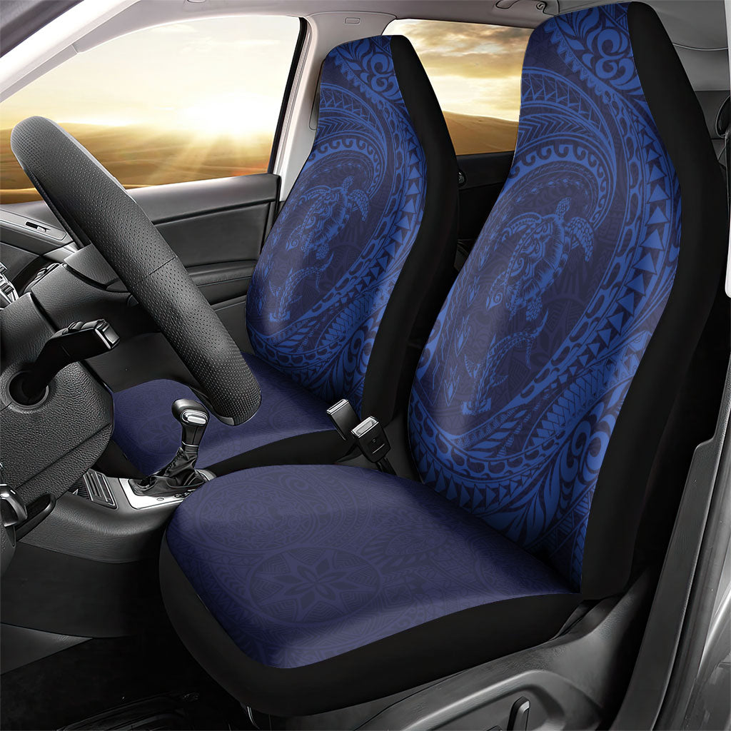 Hawaiian Turtle and Shark Car Seat Cover Kakau Tribal with Polynesian Pattern Blue Color