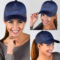 Hawaiian Turtle and Shark Classic Cap Kakau Tribal with Polynesian Pattern Blue Color