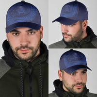Hawaiian Turtle and Shark Classic Cap Kakau Tribal with Polynesian Pattern Blue Color