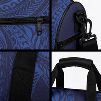 Hawaiian Turtle and Shark Duffle Bag Kakau Tribal with Polynesian Pattern Blue Color