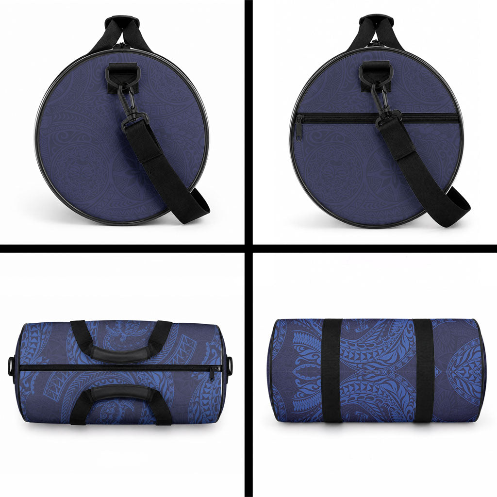 Hawaiian Turtle and Shark Duffle Bag Kakau Tribal with Polynesian Pattern Blue Color