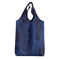 Hawaiian Turtle and Shark Grocery Bag Kakau Tribal with Polynesian Pattern Blue Color