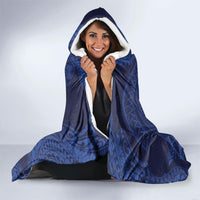 Hawaiian Turtle and Shark Hooded Blanket Kakau Tribal with Polynesian Pattern Blue Color