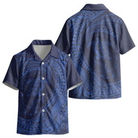 Hawaiian Turtle and Shark Kid Hawaiian Shirt Kakau Tribal with Polynesian Pattern Blue Color