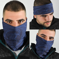 Hawaiian Turtle and Shark Neck Gaiter Kakau Tribal with Polynesian Pattern Blue Color