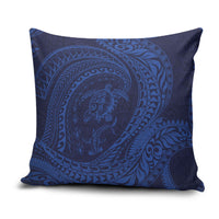 Hawaiian Turtle and Shark Pillow Cover Kakau Tribal with Polynesian Pattern Blue Color
