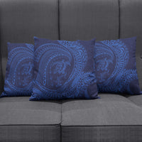 Hawaiian Turtle and Shark Pillow Cover Kakau Tribal with Polynesian Pattern Blue Color