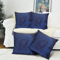 Hawaiian Turtle and Shark Pillow Cover Kakau Tribal with Polynesian Pattern Blue Color