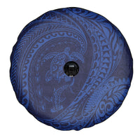 Hawaiian Turtle and Shark Spare Tire Cover Kakau Tribal with Polynesian Pattern Blue Color