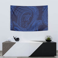 Hawaiian Turtle and Shark Tapestry Kakau Tribal with Polynesian Pattern Blue Color