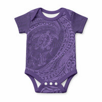 Hawaiian Turtle and Shark Baby Onesie Kakau Tribal with Polynesian Pattern Purple Color