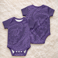 Hawaiian Turtle and Shark Baby Onesie Kakau Tribal with Polynesian Pattern Purple Color