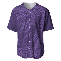 Hawaiian Turtle and Shark Baseball Jersey Kakau Tribal with Polynesian Pattern Purple Color