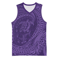 Hawaiian Turtle and Shark Basketball Jersey Kakau Tribal with Polynesian Pattern Purple Color LT03 Unisex Purple - Polynesian Pride
