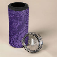 Hawaiian Turtle and Shark 4 in 1 Can Cooler Tumbler Kakau Tribal with Polynesian Pattern Purple Color