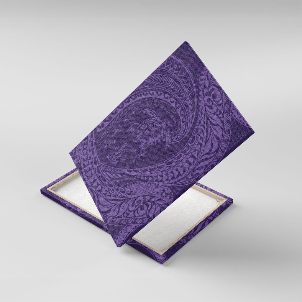 Hawaiian Turtle and Shark Canvas Wall Art Kakau Tribal with Polynesian Pattern Purple Color