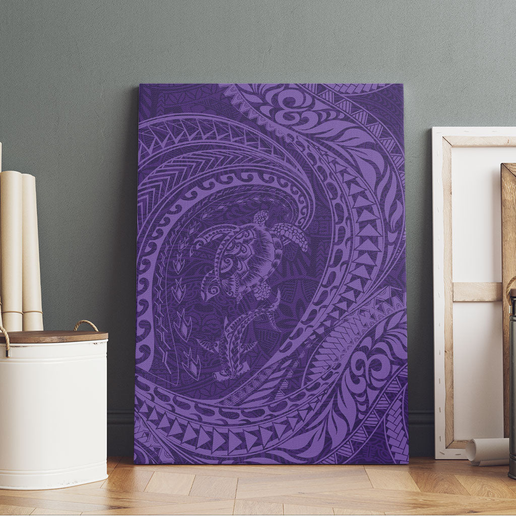 Hawaiian Turtle and Shark Canvas Wall Art Kakau Tribal with Polynesian Pattern Purple Color
