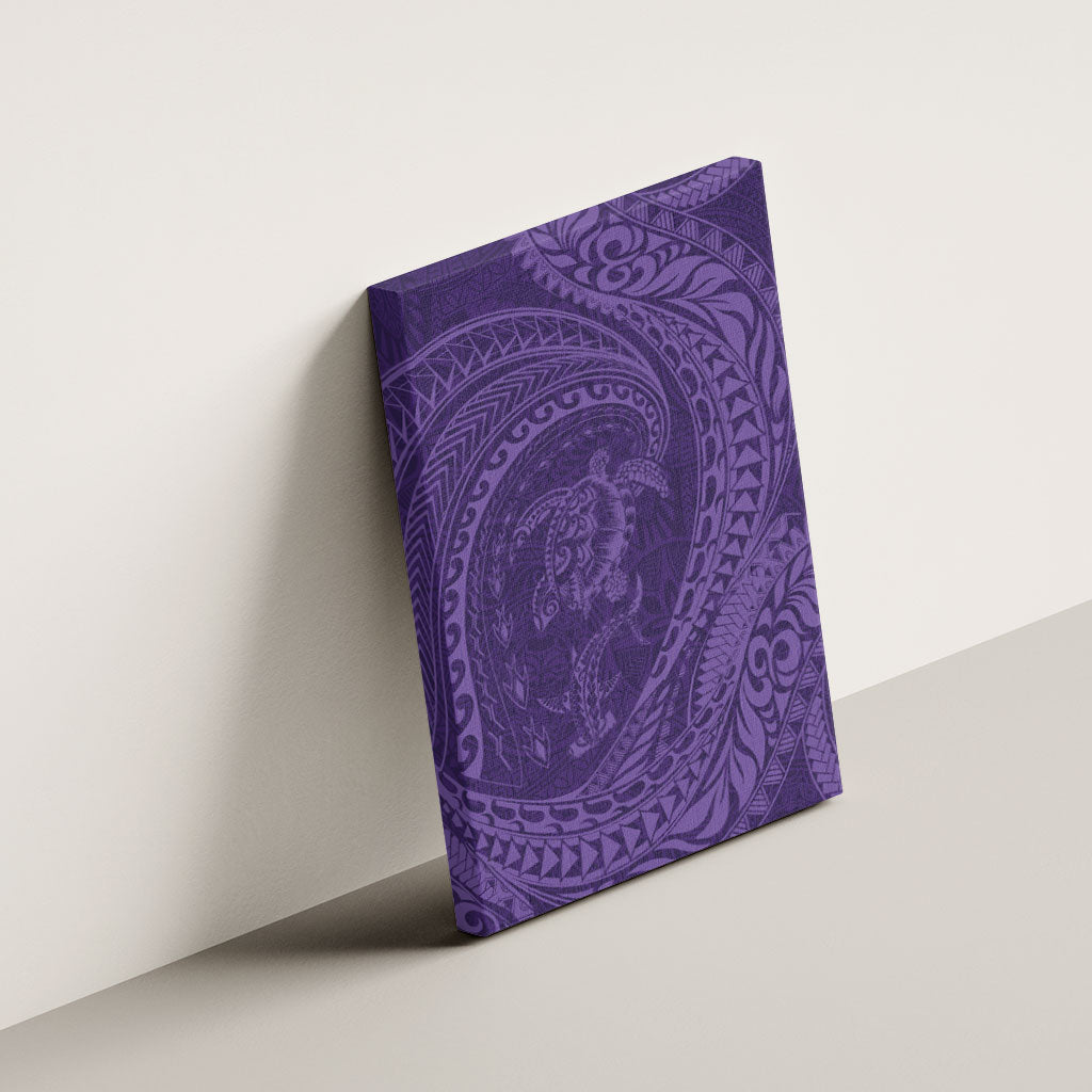 Hawaiian Turtle and Shark Canvas Wall Art Kakau Tribal with Polynesian Pattern Purple Color