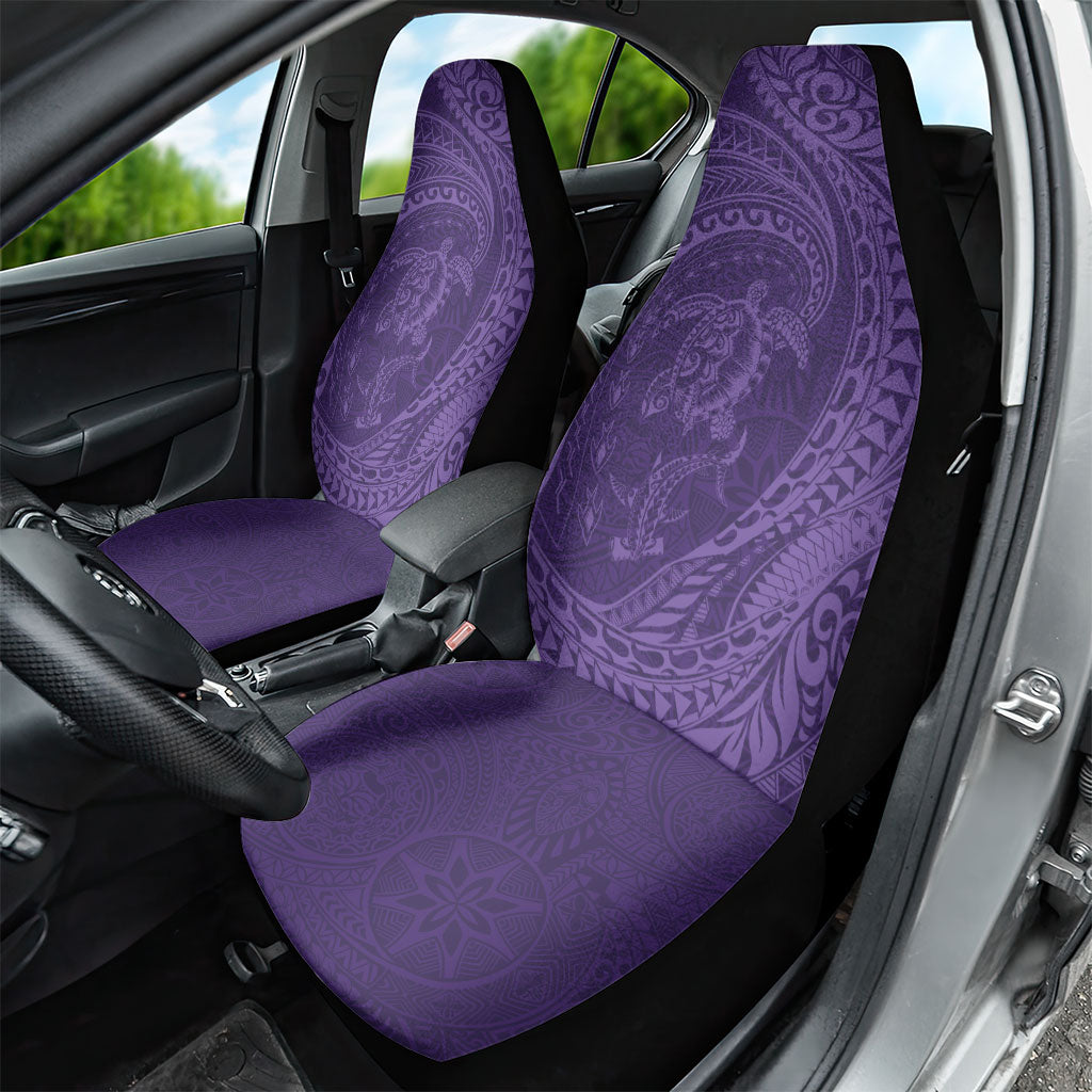 Hawaiian Turtle and Shark Car Seat Cover Kakau Tribal with Polynesian Pattern Purple Color