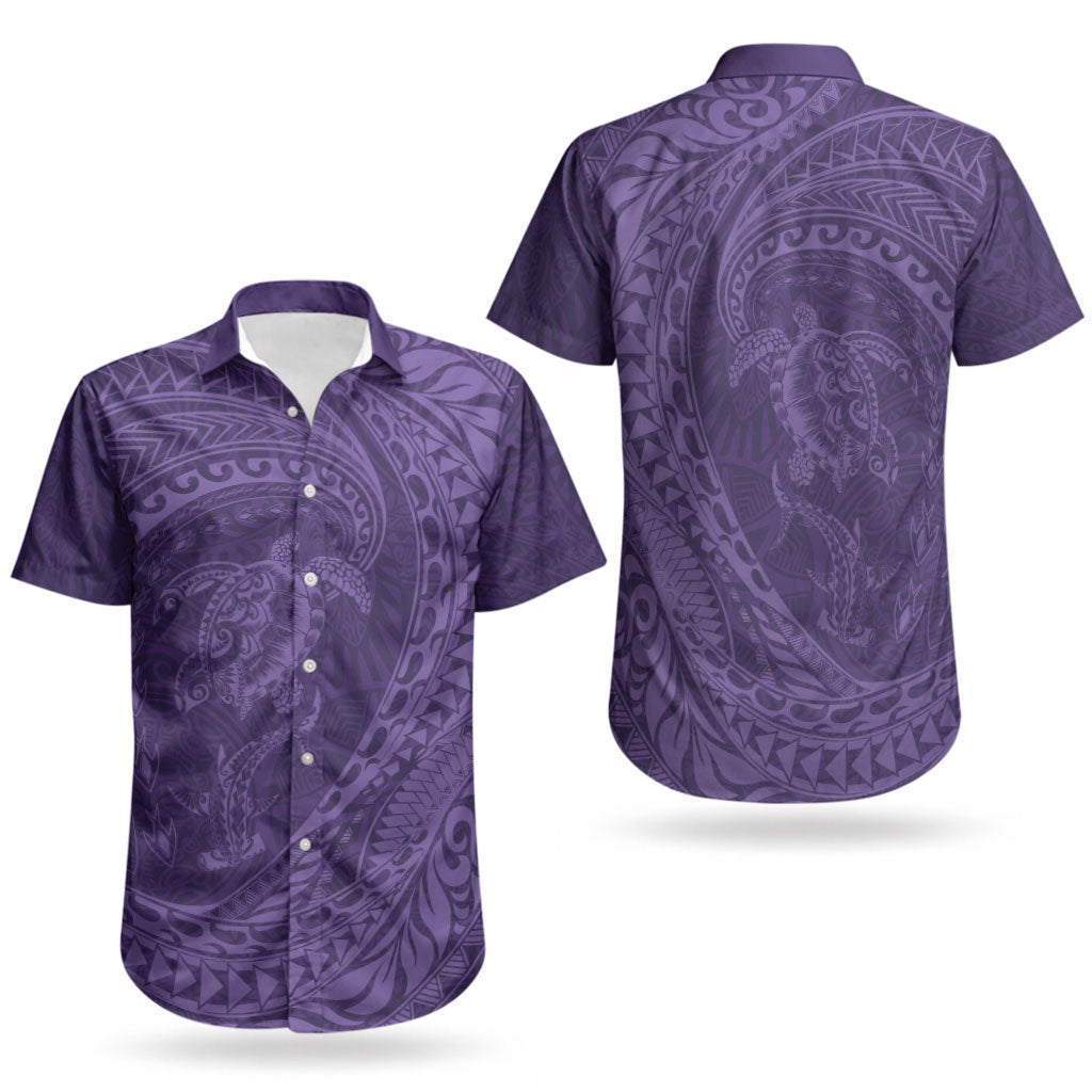 Hawaiian Turtle and Shark Couples Matching Off Shoulder Maxi Dress and Hawaiian Shirt Kakau Tribal with Polynesian Pattern Purple Color