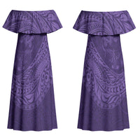 Hawaiian Turtle and Shark Couples Matching Off Shoulder Maxi Dress and Hawaiian Shirt Kakau Tribal with Polynesian Pattern Purple Color