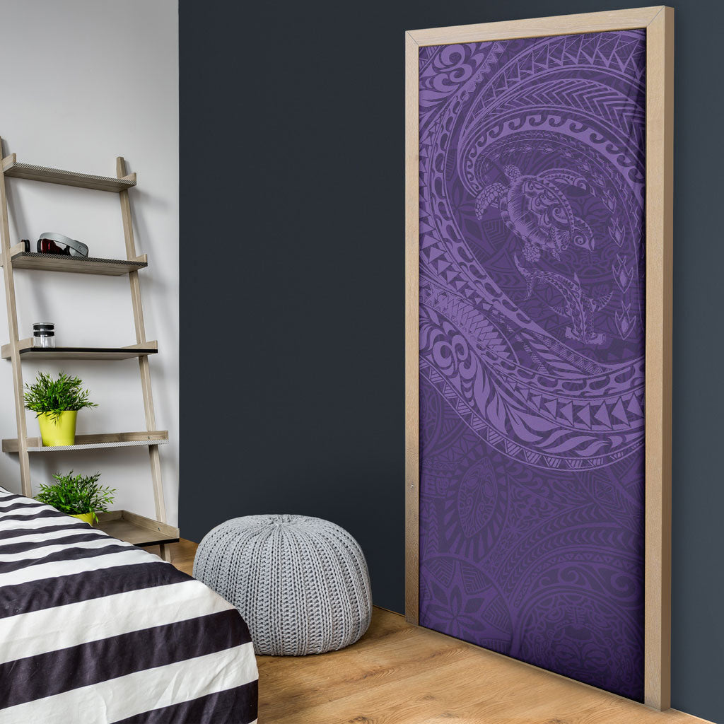 Hawaiian Turtle and Shark Door Cover Kakau Tribal with Polynesian Pattern Purple Color