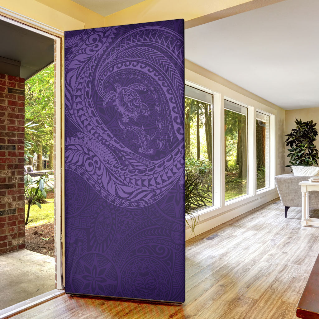 Hawaiian Turtle and Shark Door Cover Kakau Tribal with Polynesian Pattern Purple Color