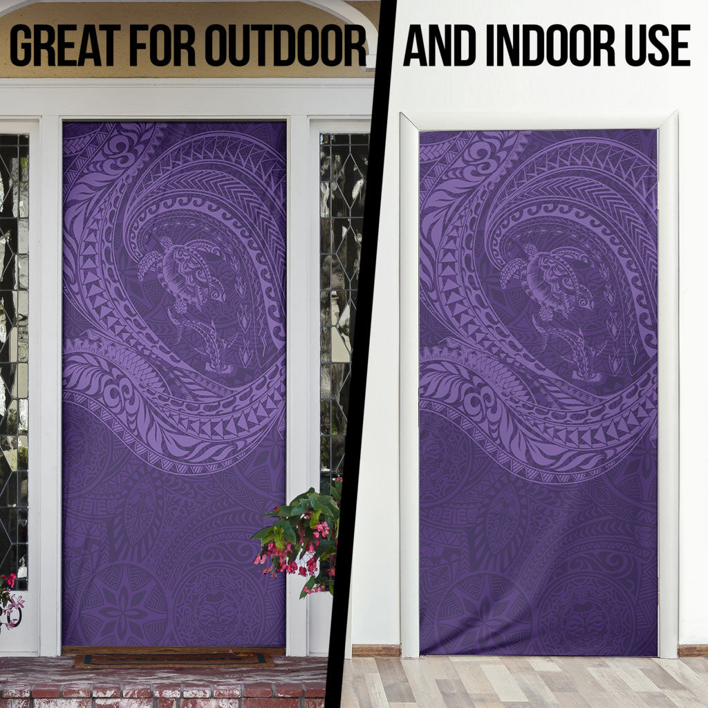 Hawaiian Turtle and Shark Door Cover Kakau Tribal with Polynesian Pattern Purple Color