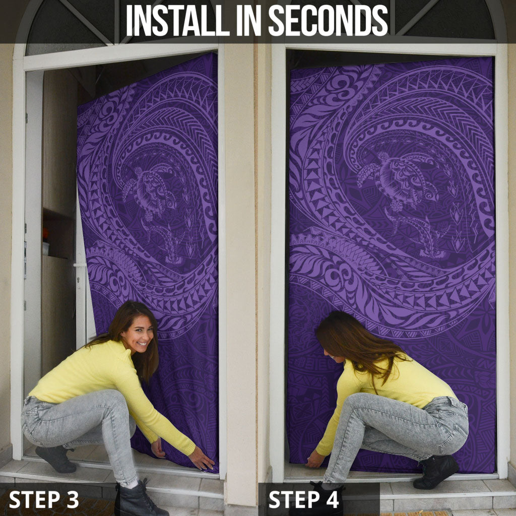 Hawaiian Turtle and Shark Door Cover Kakau Tribal with Polynesian Pattern Purple Color