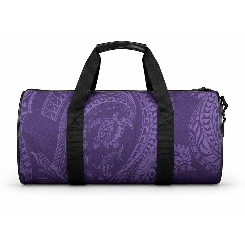 Hawaiian Turtle and Shark Duffle Bag Kakau Tribal with Polynesian Pattern Purple Color