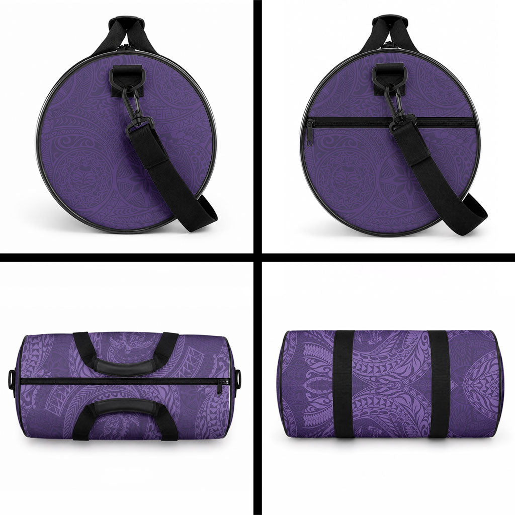 Hawaiian Turtle and Shark Duffle Bag Kakau Tribal with Polynesian Pattern Purple Color