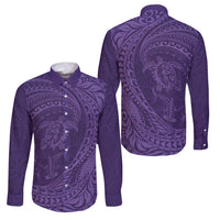 Hawaiian Turtle and Shark Family Matching Mermaid Dress and Hawaiian Shirt Kakau Tribal with Polynesian Pattern Purple Color