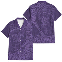 Hawaiian Turtle and Shark Family Matching Puletasi and Hawaiian Shirt Kakau Tribal with Polynesian Pattern Purple Color