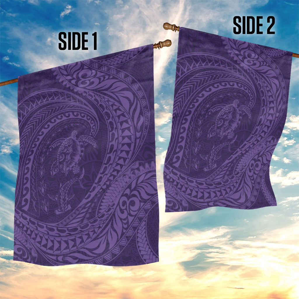 Hawaiian Turtle and Shark Garden Flag Kakau Tribal with Polynesian Pattern Purple Color