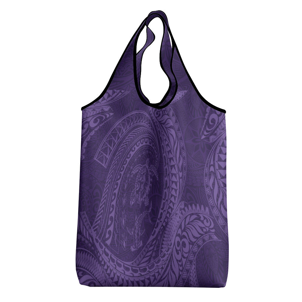 Hawaiian Turtle and Shark Grocery Bag Kakau Tribal with Polynesian Pattern Purple Color