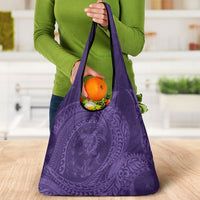 Hawaiian Turtle and Shark Grocery Bag Kakau Tribal with Polynesian Pattern Purple Color