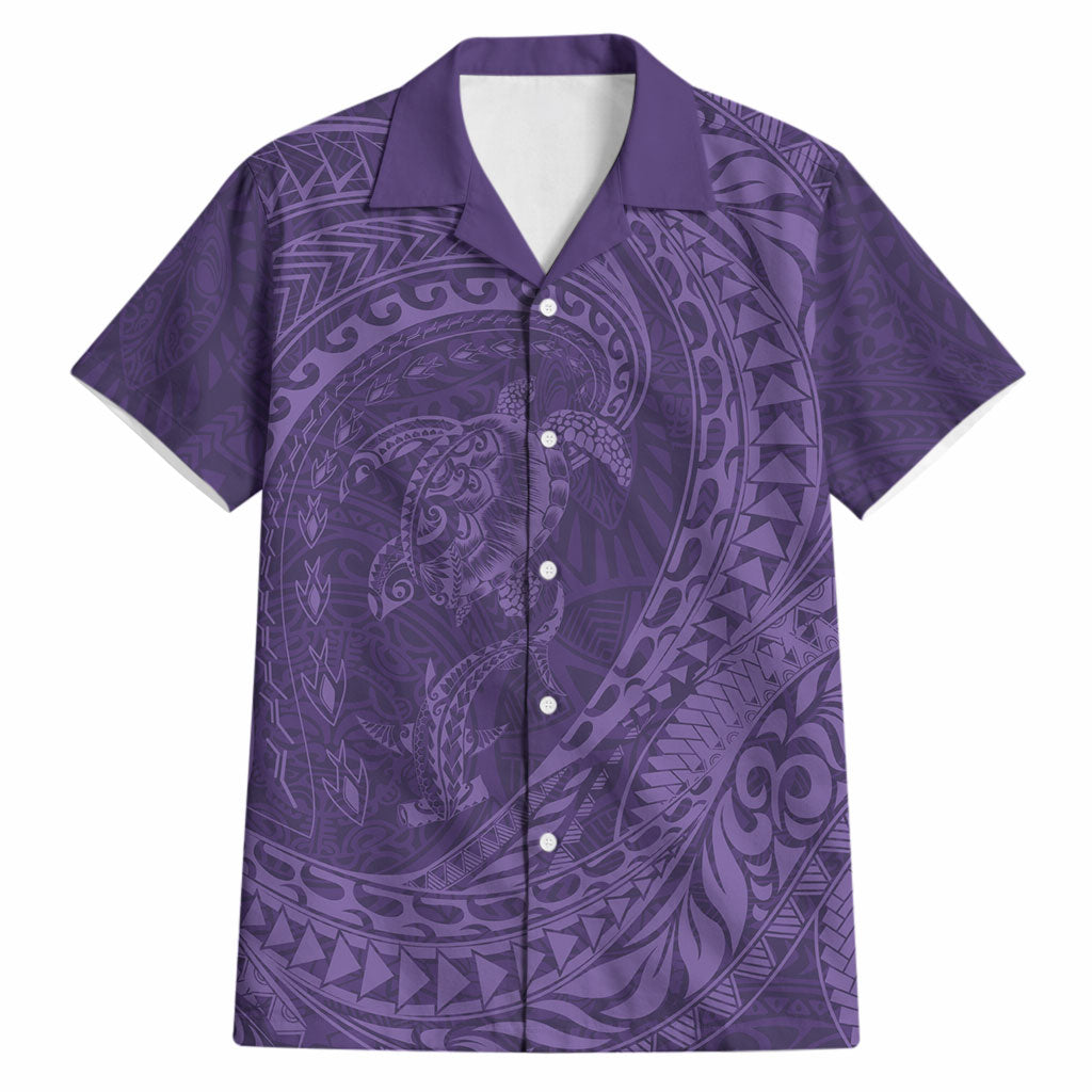 Hawaiian Turtle and Shark Hawaiian Shirt Kakau Tribal with Polynesian Pattern Purple Color LT03 Purple - Polynesian Pride