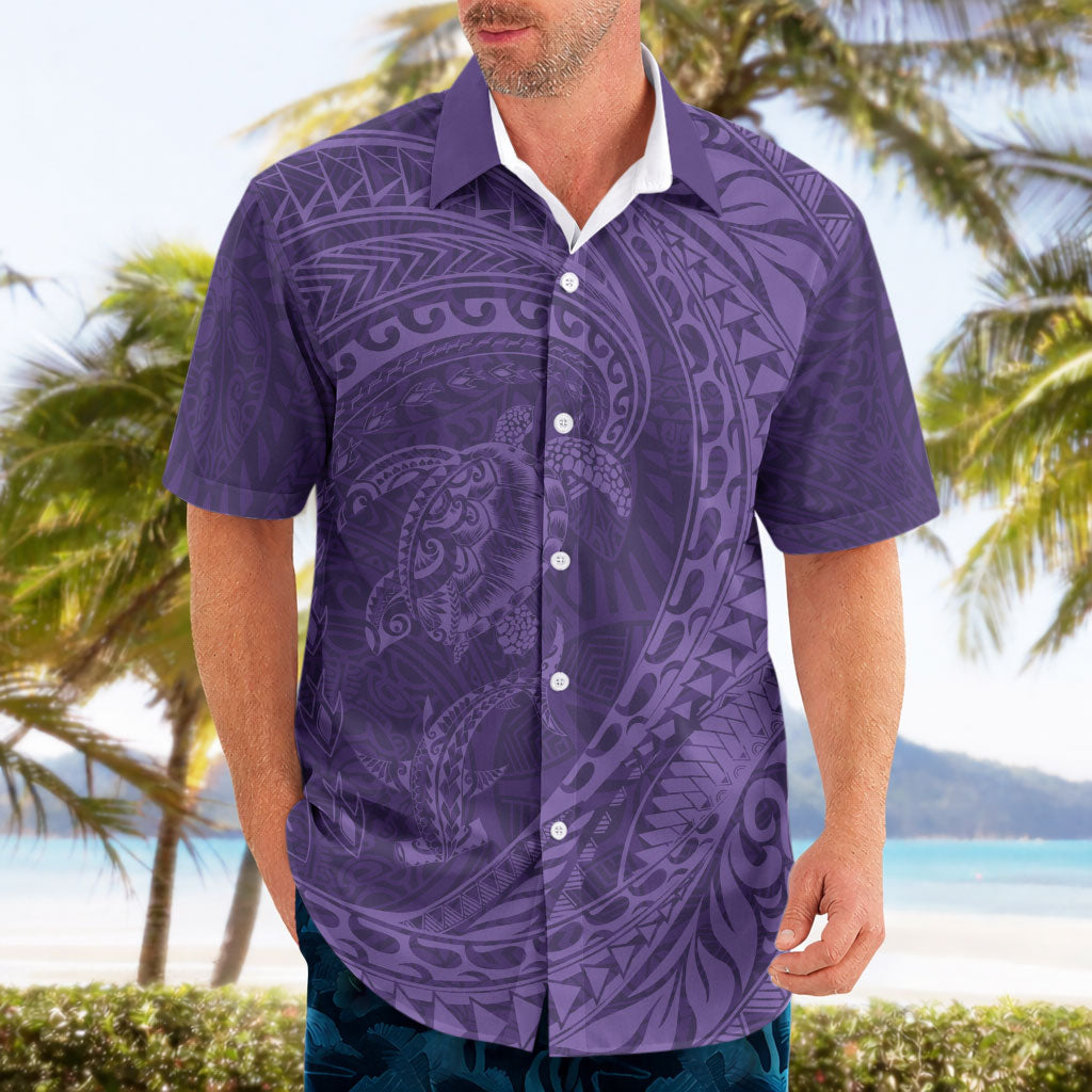 Hawaiian Turtle and Shark Hawaiian Shirt Kakau Tribal with Polynesian Pattern Purple Color LT03 - Polynesian Pride