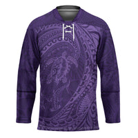 Hawaiian Turtle and Shark Hockey Jersey Kakau Tribal with Polynesian Pattern Purple Color LT03 Unisex Purple - Polynesian Pride