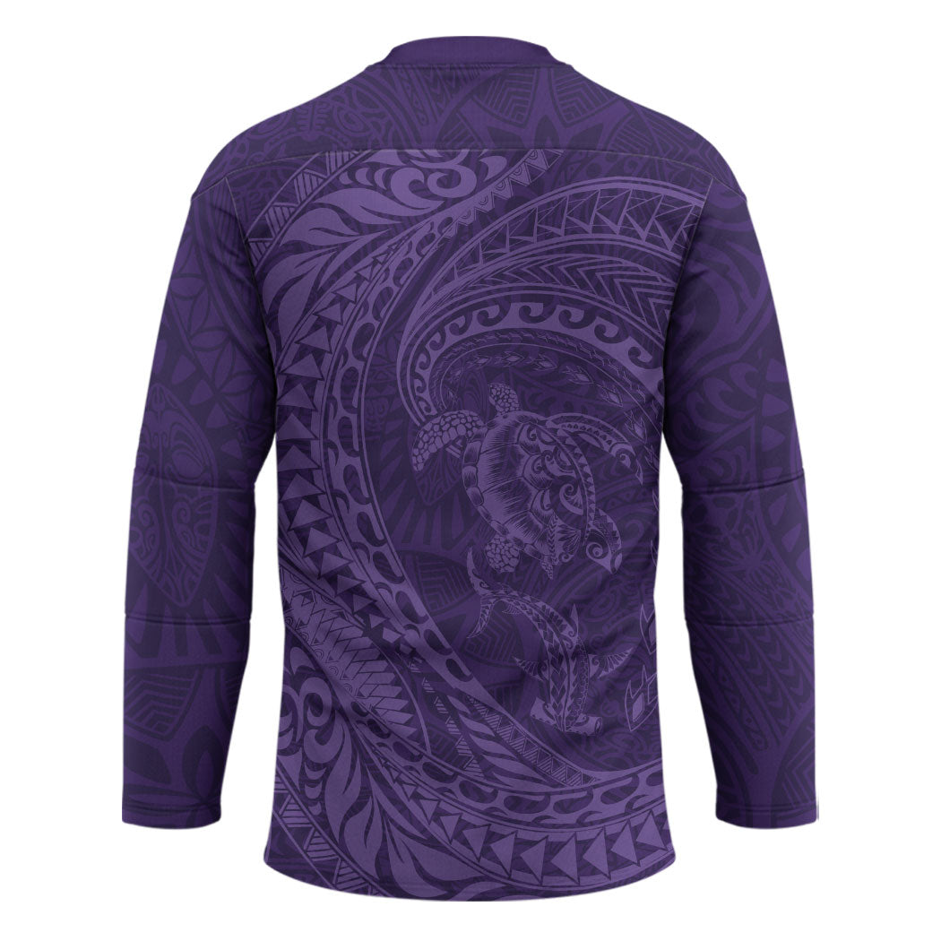 Hawaiian Turtle and Shark Hockey Jersey Kakau Tribal with Polynesian Pattern Purple Color LT03 - Polynesian Pride