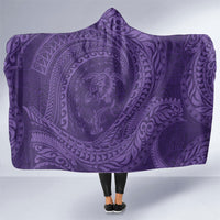 Hawaiian Turtle and Shark Hooded Blanket Kakau Tribal with Polynesian Pattern Purple Color