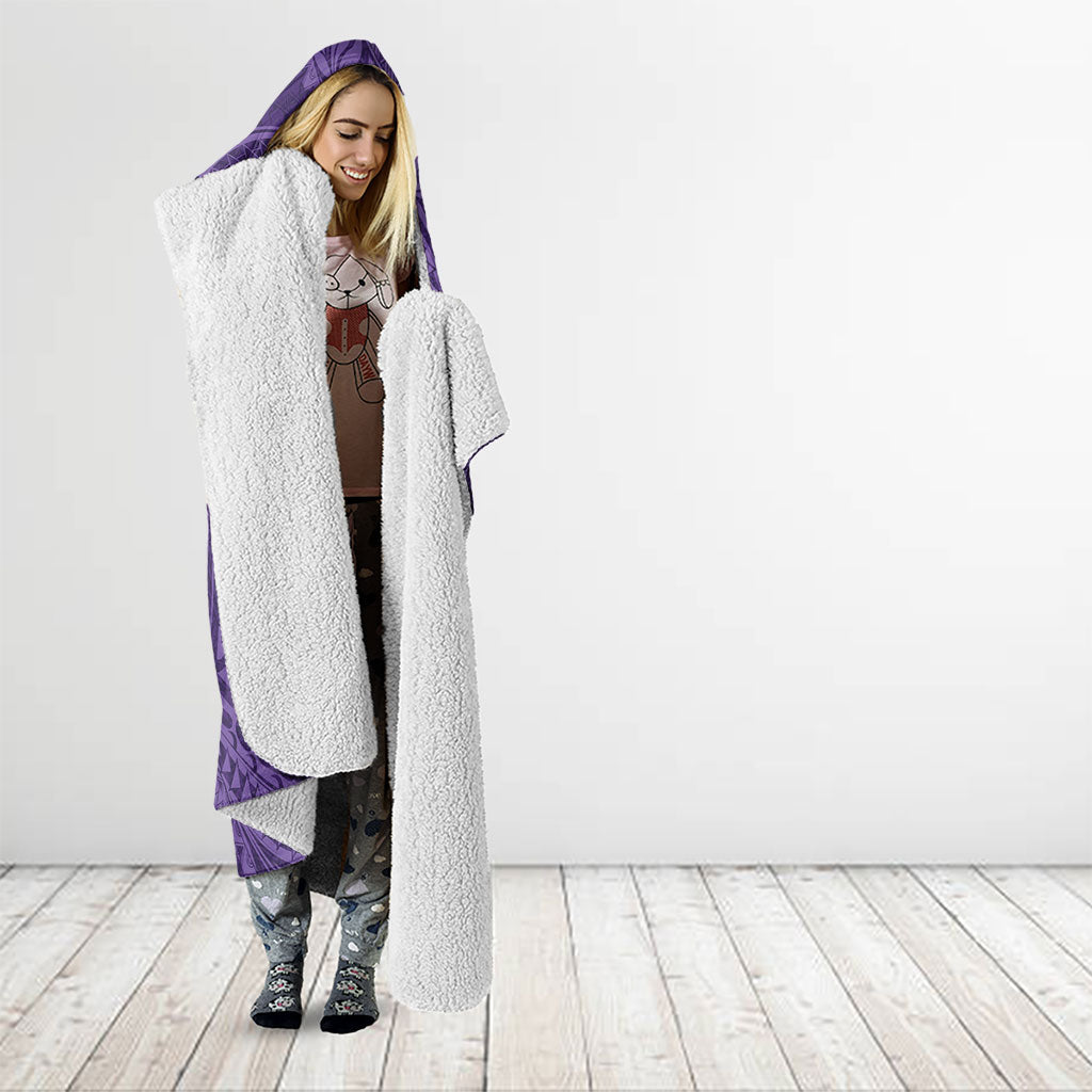 Hawaiian Turtle and Shark Hooded Blanket Kakau Tribal with Polynesian Pattern Purple Color