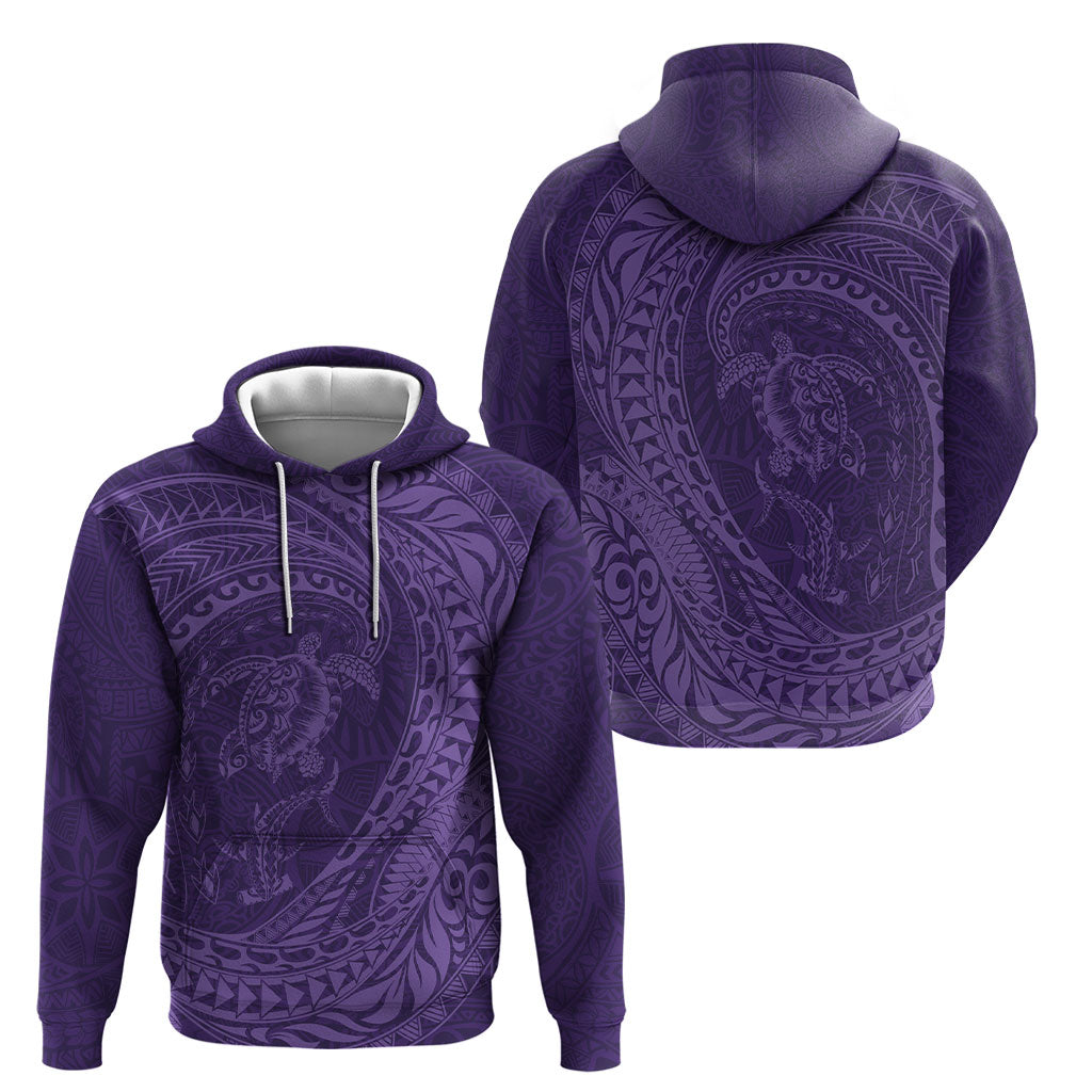 Hawaiian Turtle and Shark Hoodie Kakau Tribal with Polynesian Pattern Purple Color