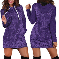Hawaiian Turtle and Shark Hoodie Dress Kakau Tribal with Polynesian Pattern Purple Color