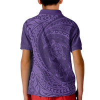 Hawaiian Turtle and Shark Kid Polo Shirt Kakau Tribal with Polynesian Pattern Purple Color