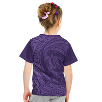 Hawaiian Turtle and Shark Kid T Shirt Kakau Tribal with Polynesian Pattern Purple Color
