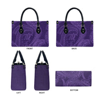 Hawaiian Turtle and Shark Leather Bag Kakau Tribal with Polynesian Pattern Purple Color